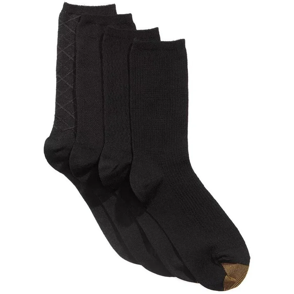 Gold Toe Casuals Womens 4 Pack Size 6 - 9 Texture Crew Socks Black Gold Toe NWT